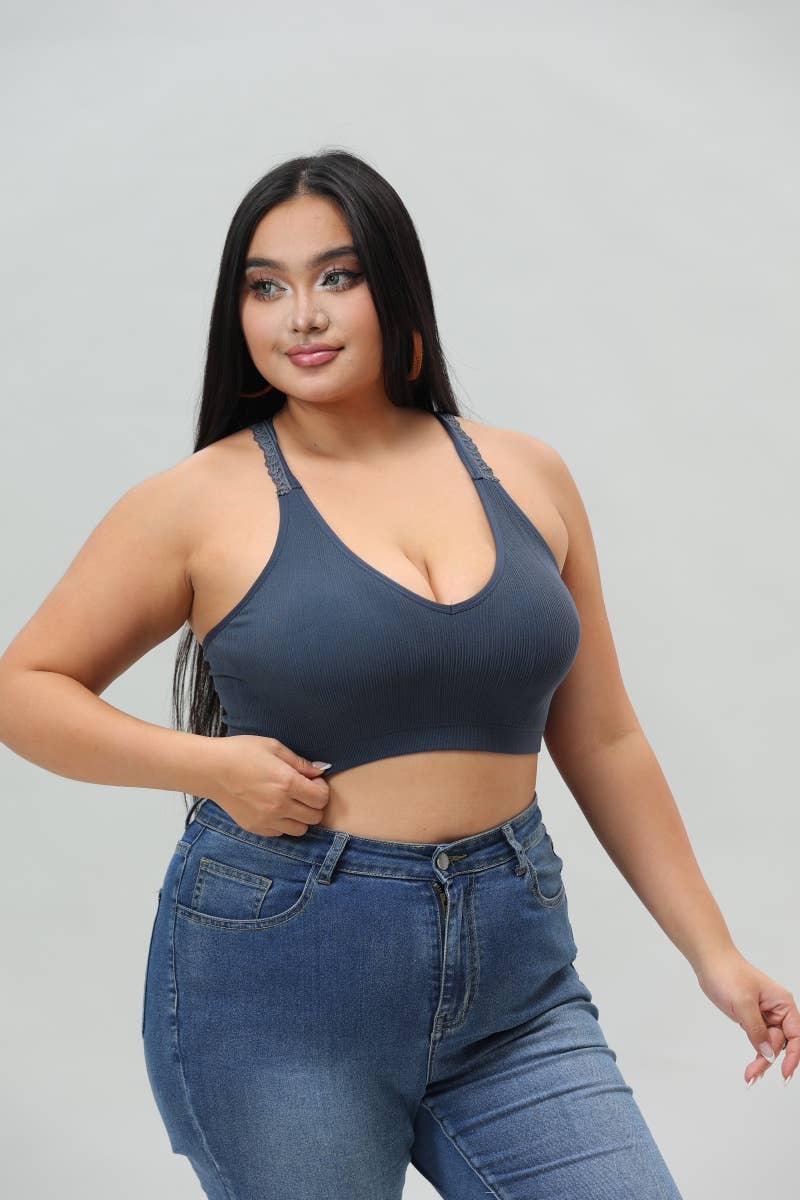 Plus - Seamless Front Lace Racerback Bralette