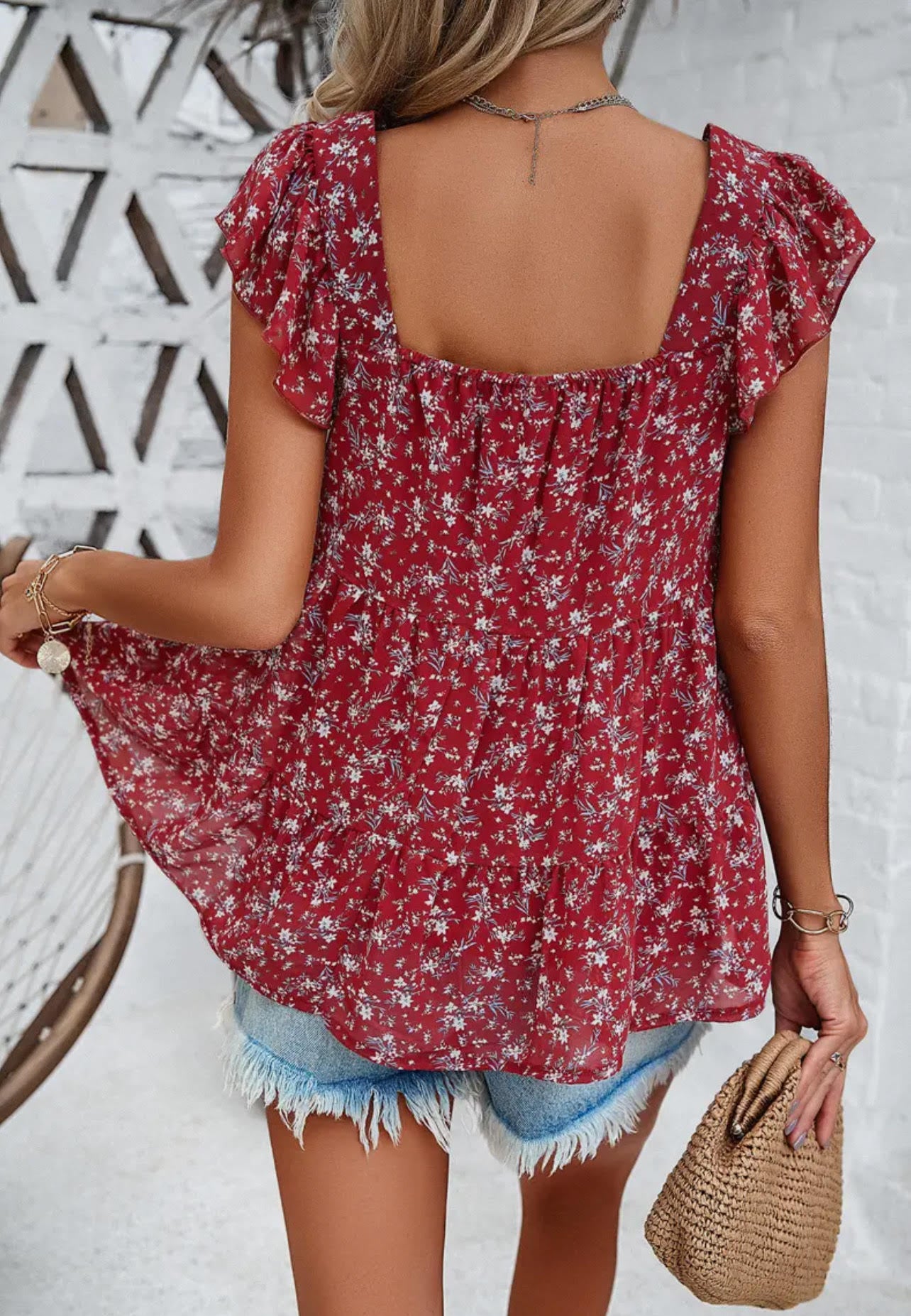 Floral Print Ruffle Tiered Sleeve