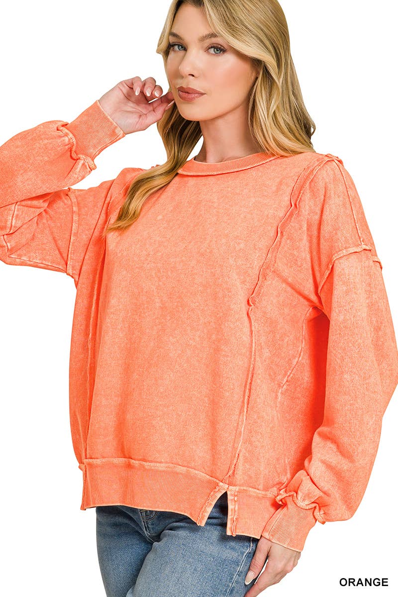 0326 Halo Snow Washed F/Terry Exposed Seam Sweatshirt SI-29633 Zenana