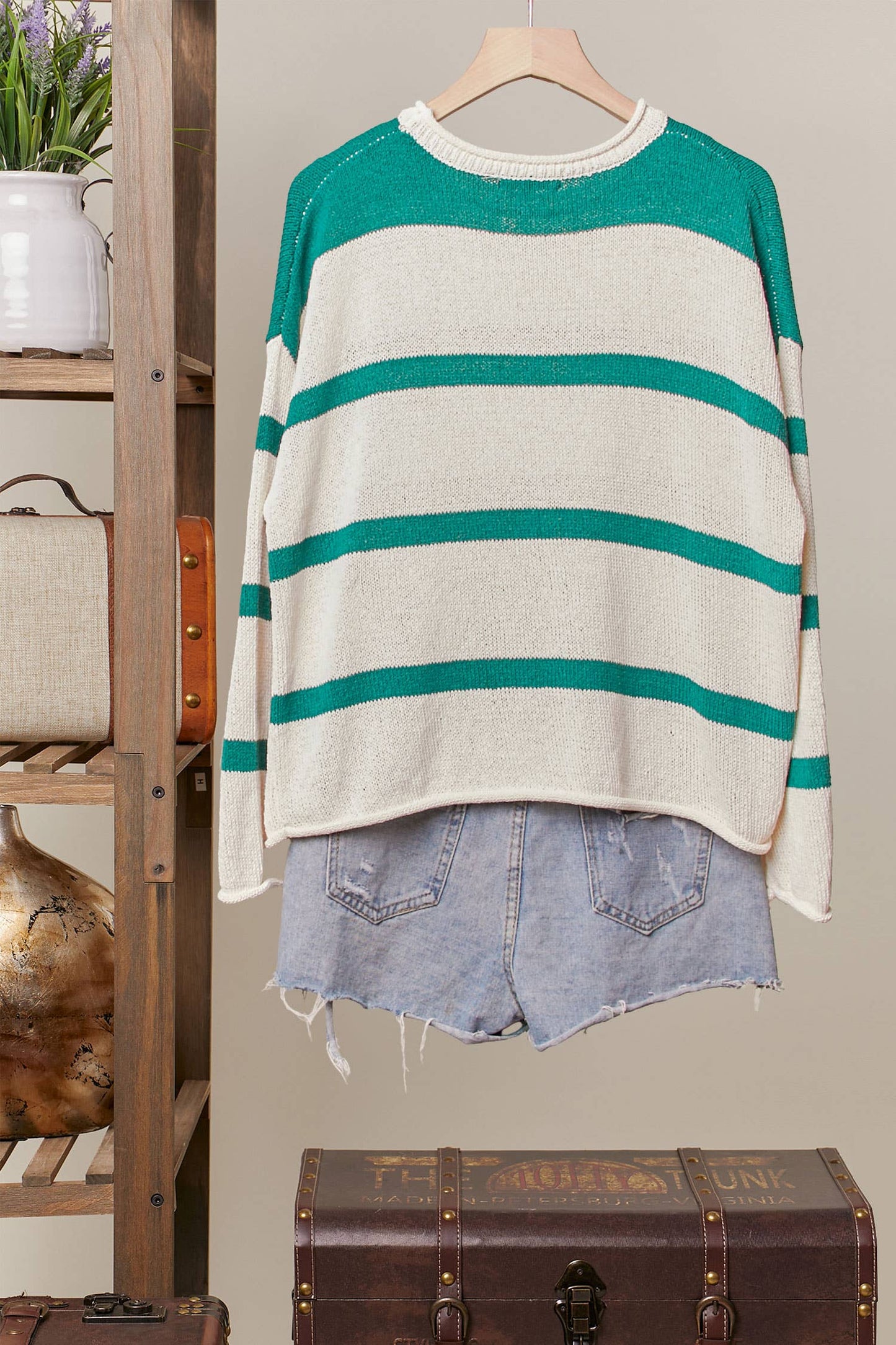 Daisy Striped  Round Neck Knit Sweater