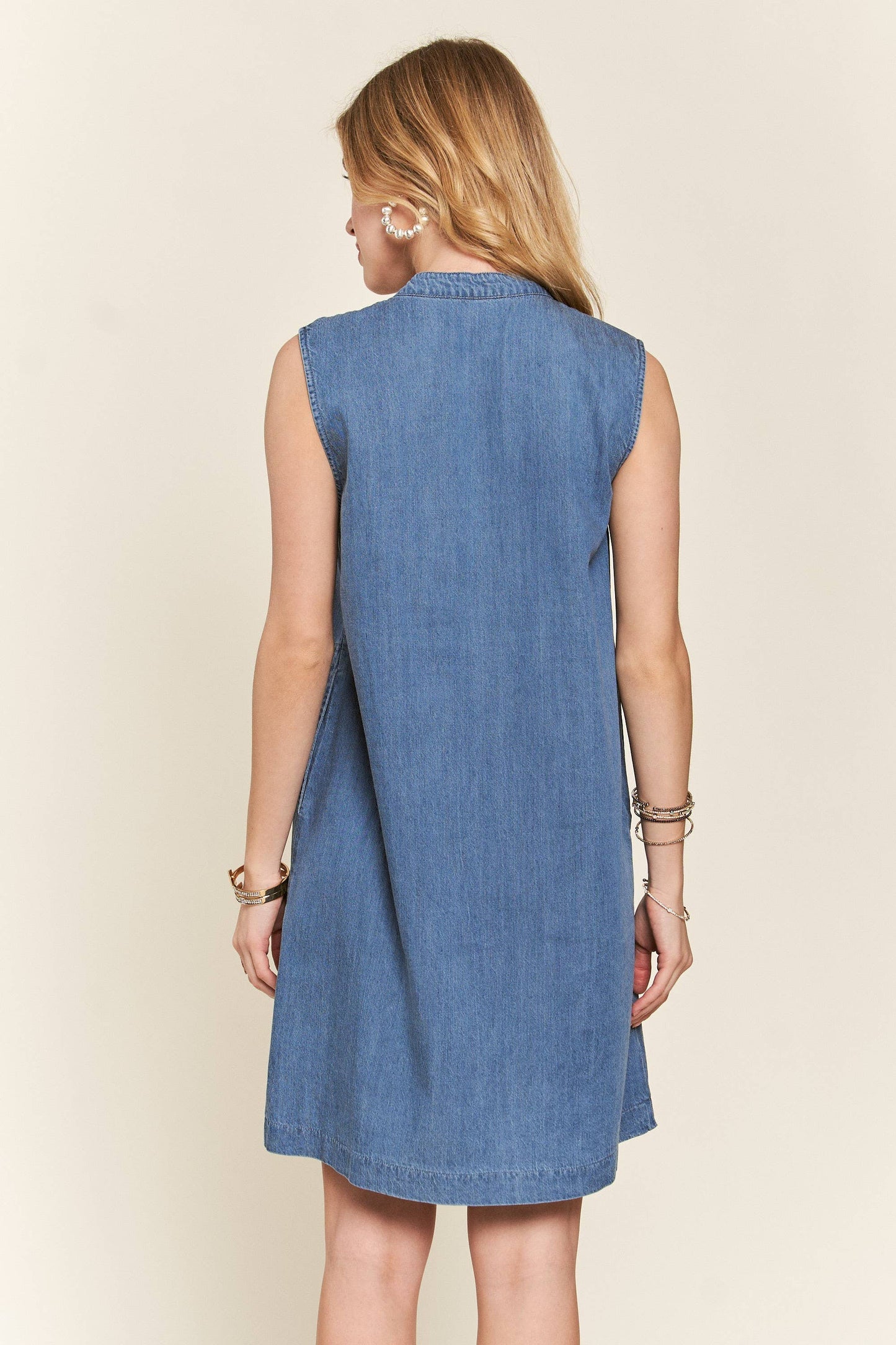 SLEEVELESS WASHED DENIM DRESS- CED3491