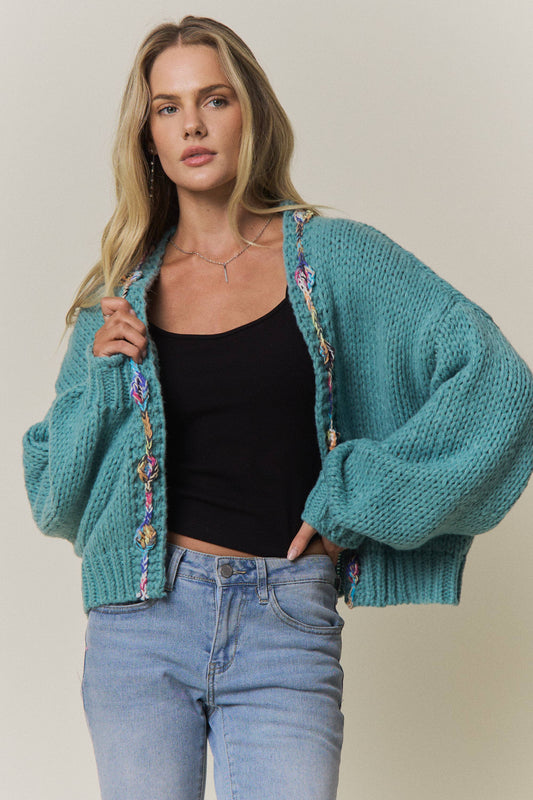 Chunky Multicolor Trim Cardigan