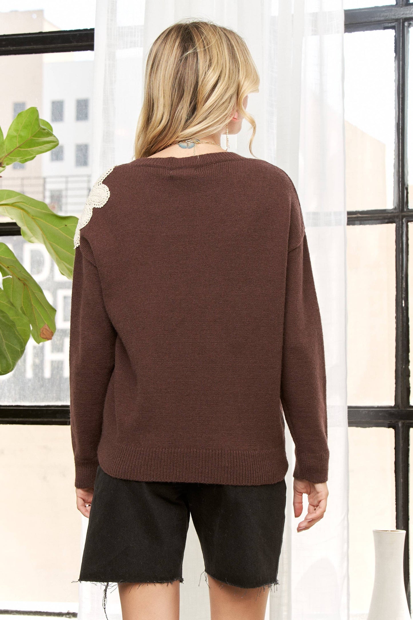 Flower Macrame Detail Sweater