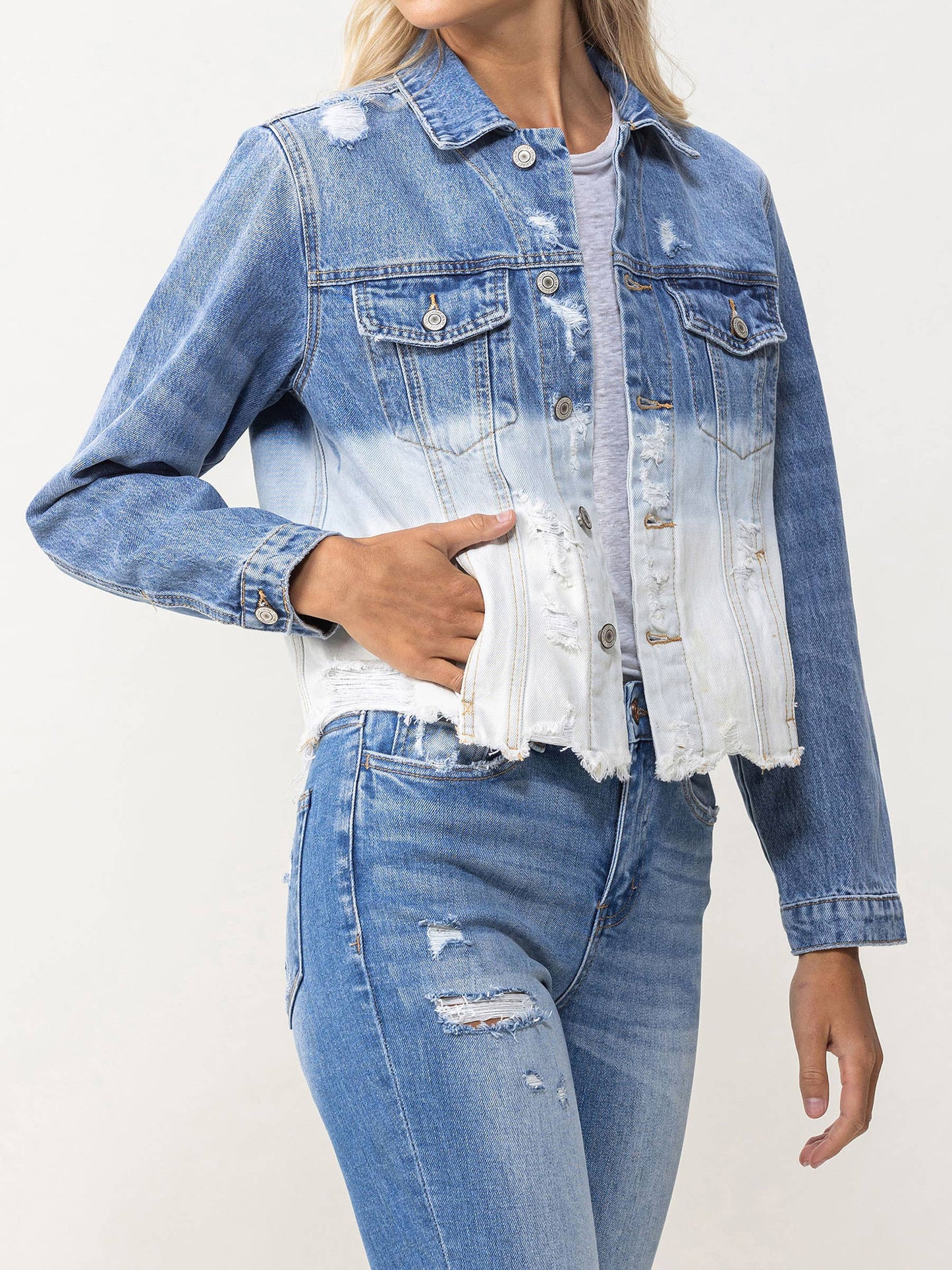 Classic Crop Denim Bleach Detail Jacket