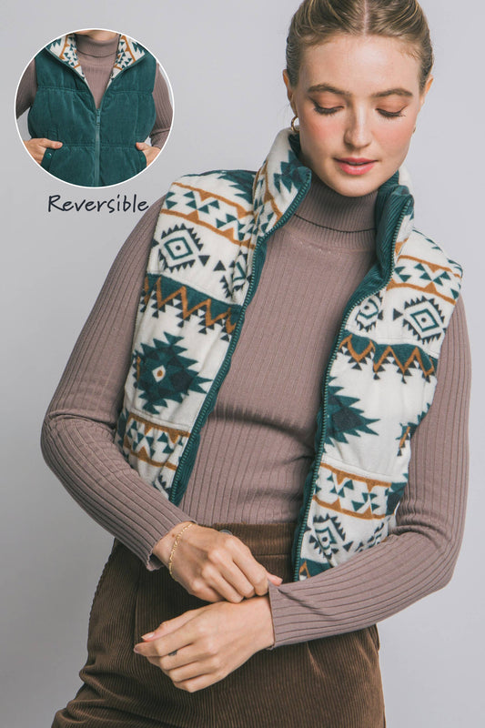 Aztec Print Reversible Corduroy Vest