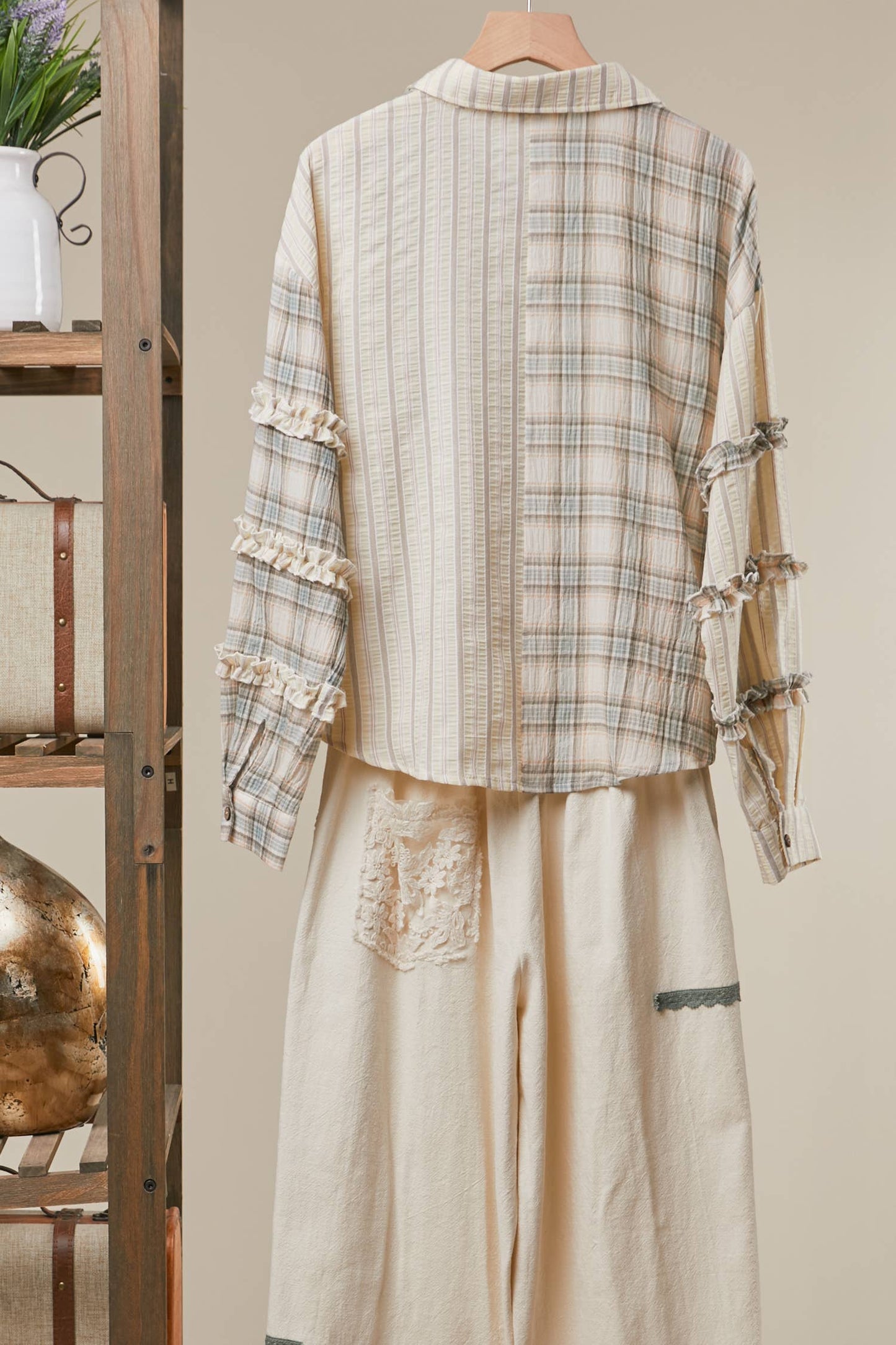 Bohemian Lace Panel Mixed Stripe Shirt