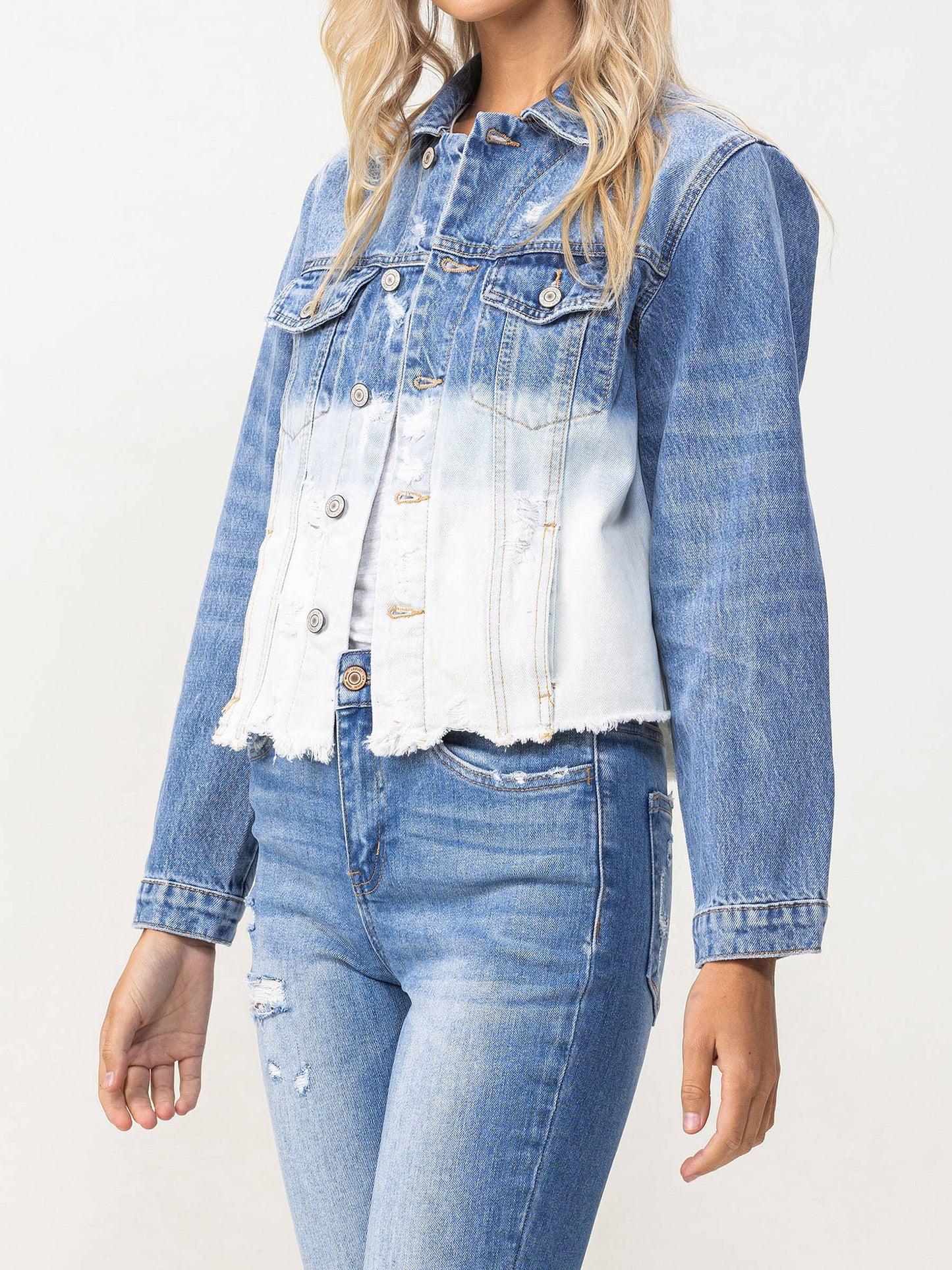 Classic Crop Denim Bleach Detail Jacket