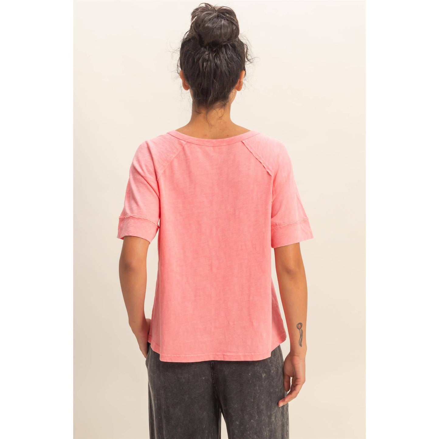 Acid Wash Raw Seam Raglan Short Sleeve Tee