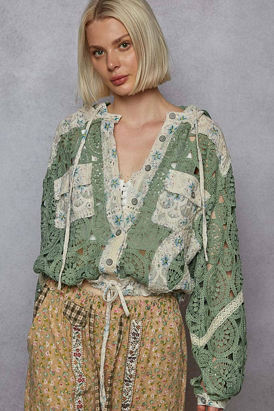 Carrie Crochet Raw Edge Hooded Jacket