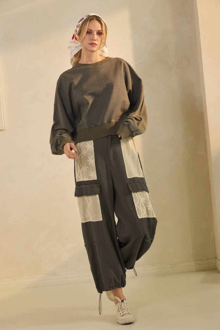 Cargo-style Wide-leg Patchwork Pants