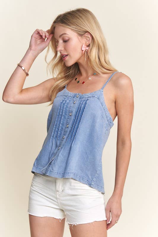 Chambray Pintuck Tank Top