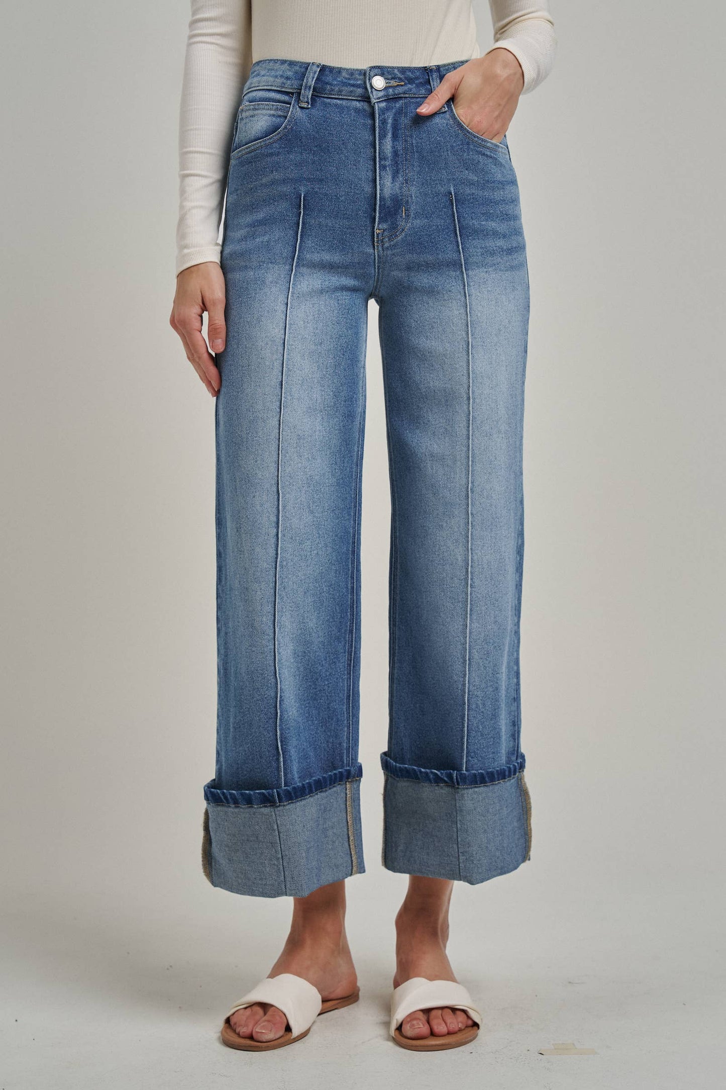 Stretch Denim Wide Leg Jeans