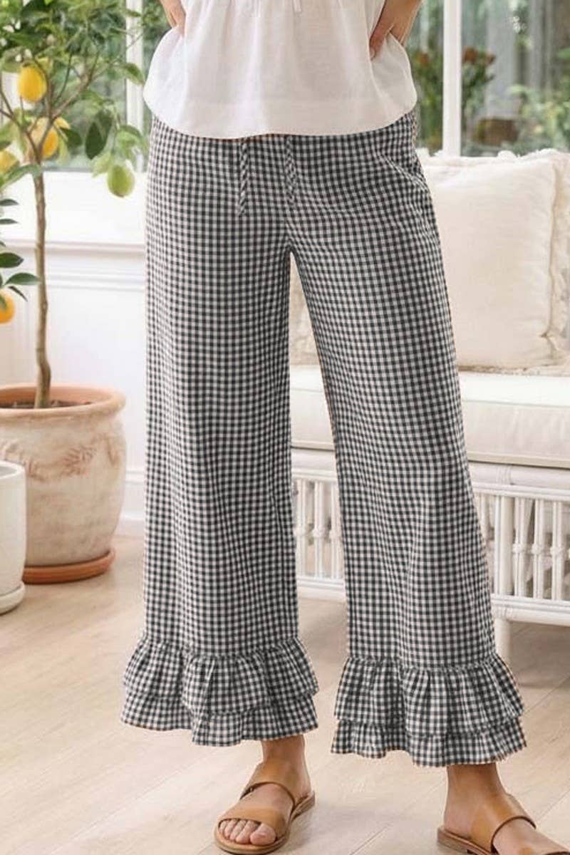 Gingham Casual Ruffled Hem