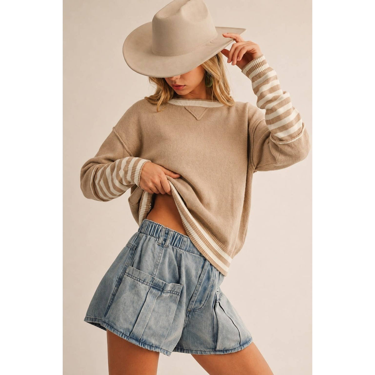 Vintage Stripe Thumbhole Relaxed Knit Pullover