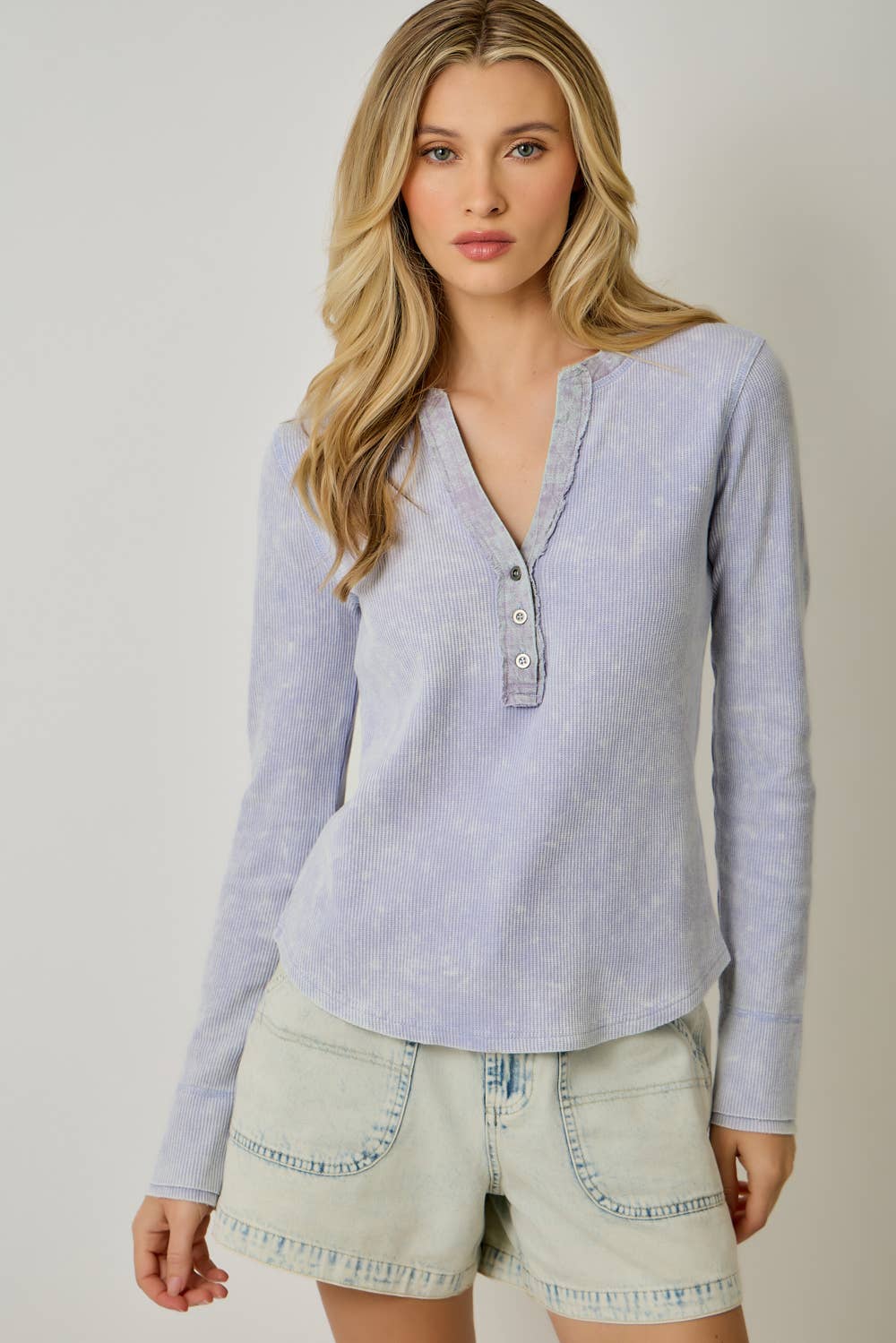 60459 Washed Thermal Henley Top