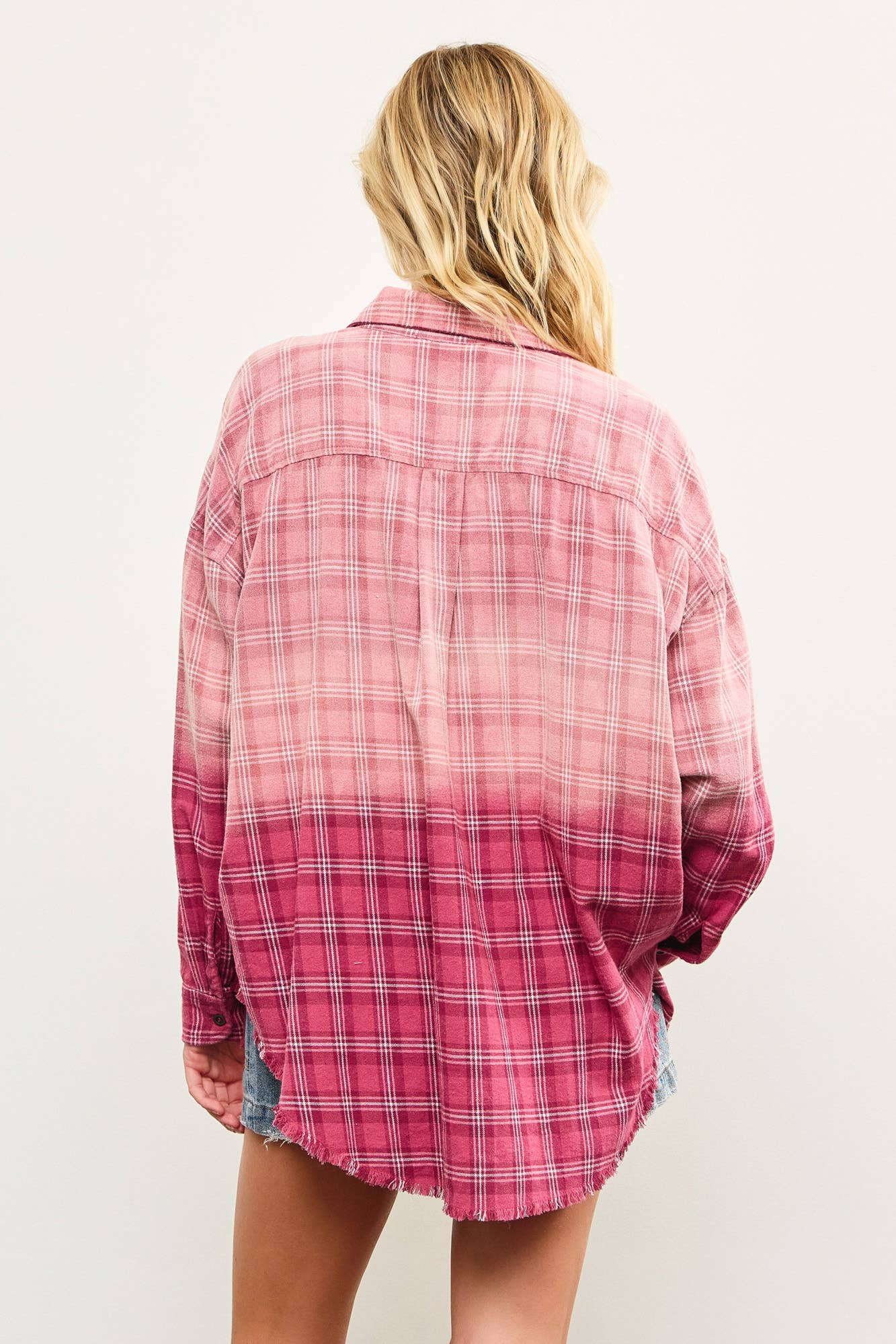 Dip-Dyed Button Up Flannel Shirt