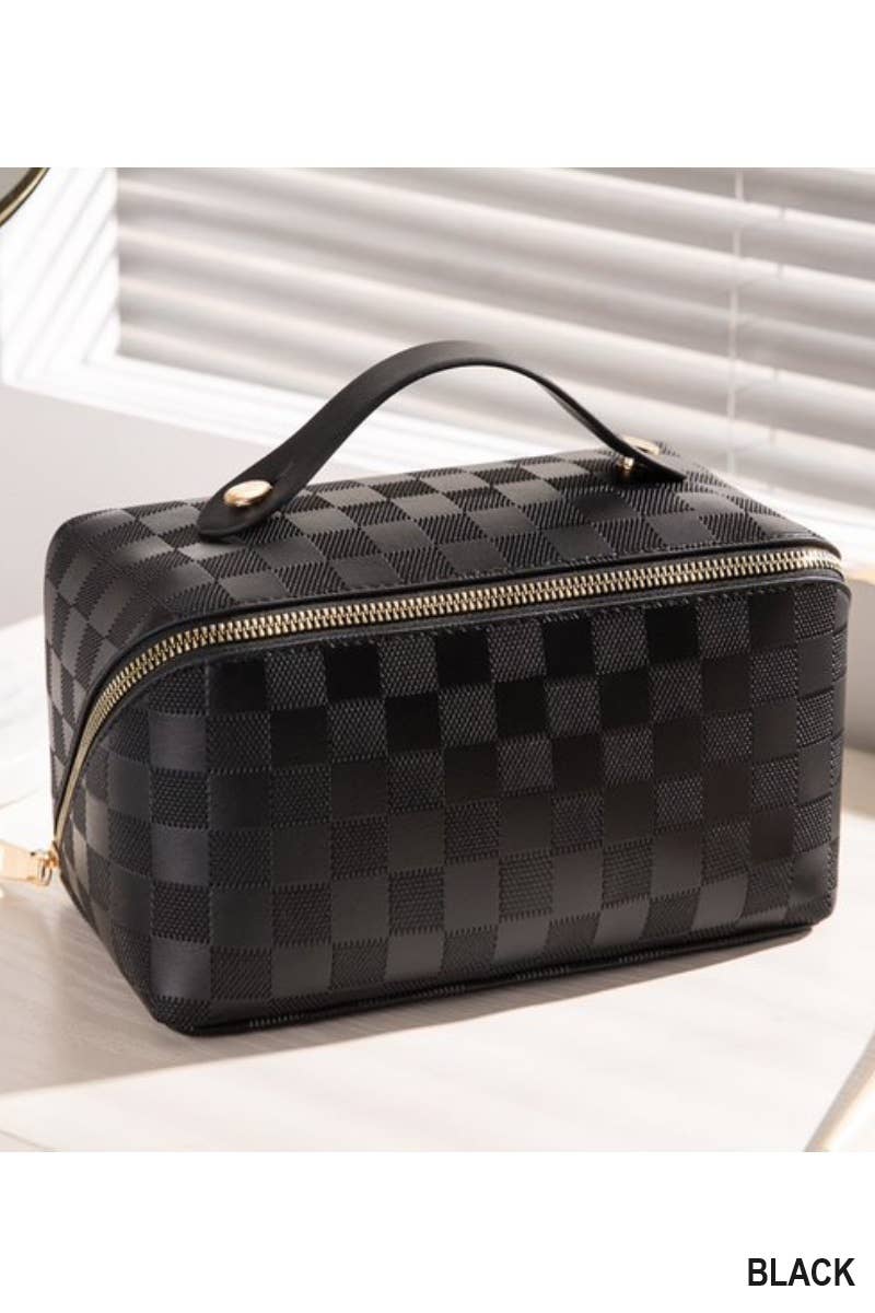 `.SI-25928 Vegan Leather Checkered Makeup Bag