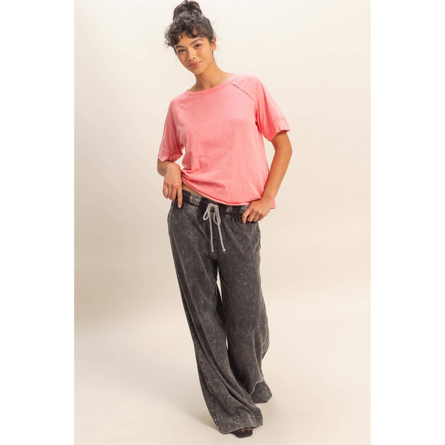 Acid Wash Raw Seam Raglan Short Sleeve Tee