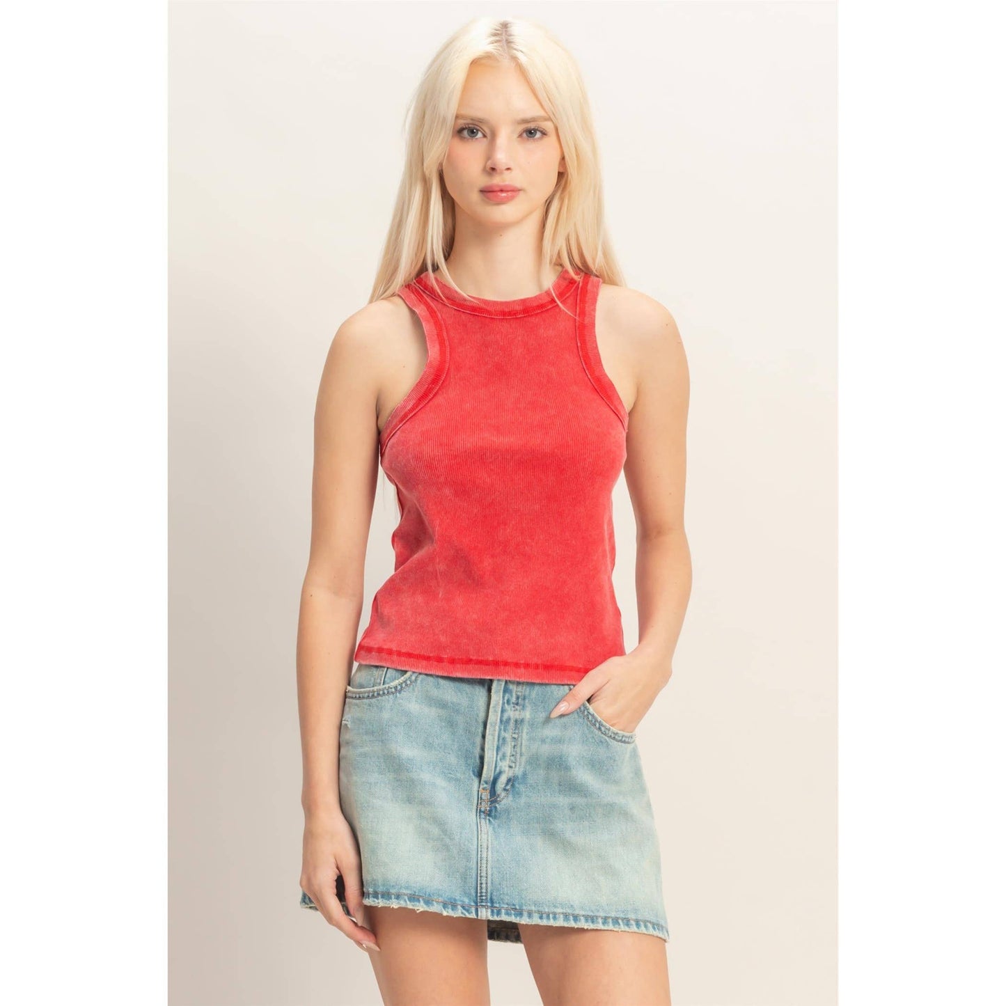 Acid Washed Ribbed Tank Top