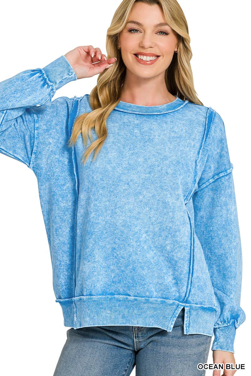 0326 Halo Snow Washed F/Terry Exposed Seam Sweatshirt SI-29633 Zenana