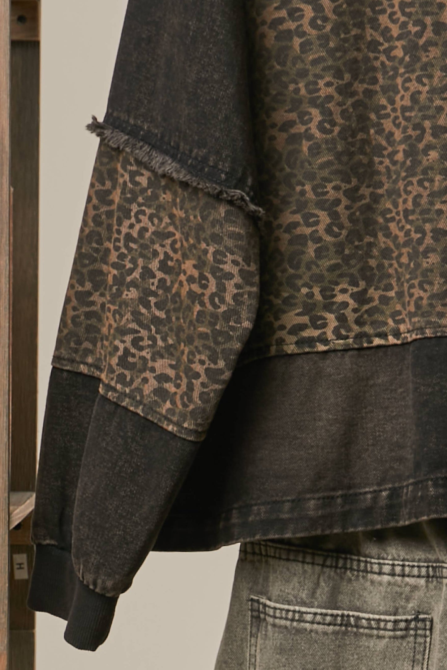 Denim Cargo Jacket with Floral Contrast Panels