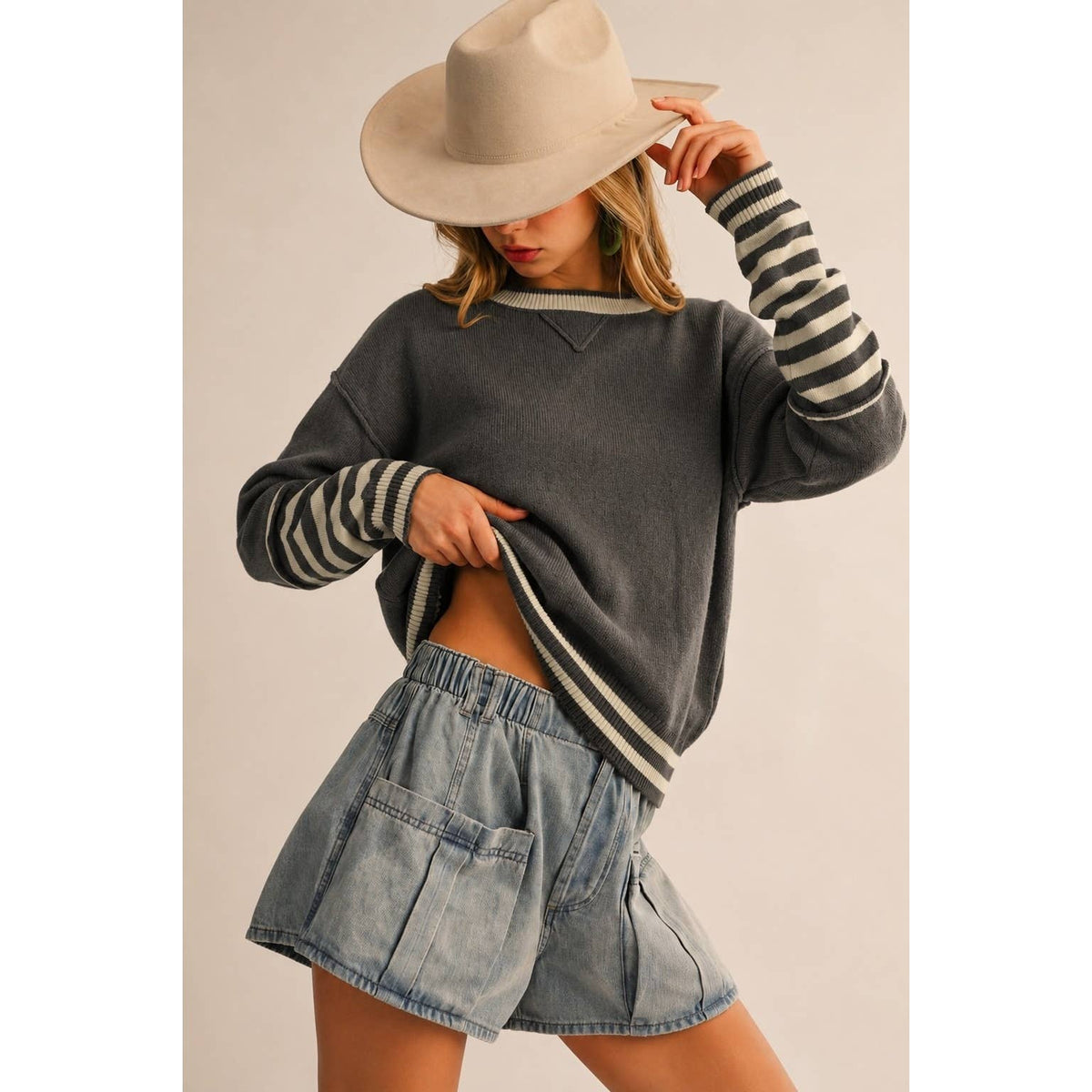 Vintage Stripe Thumbhole Relaxed Knit Pullover