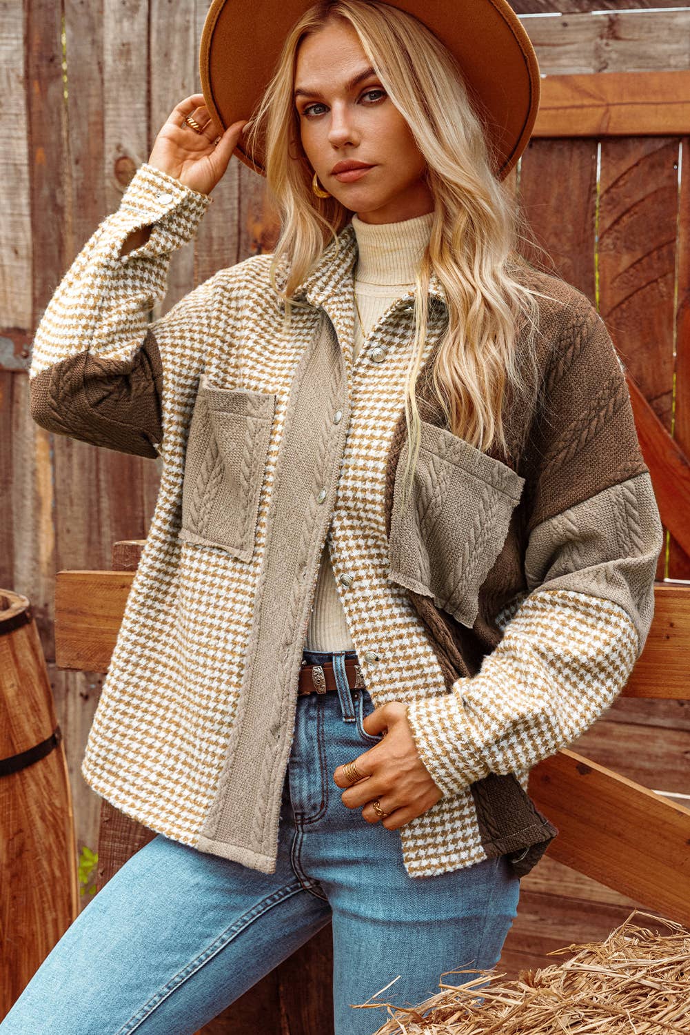Houndstooth Patchwork Shacket