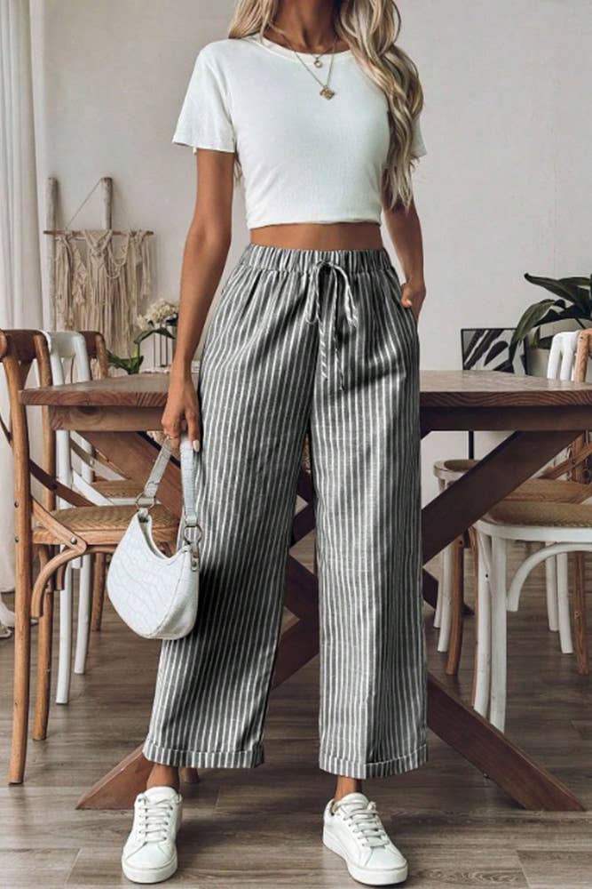 Stripes Wide Leg Cropped Pants