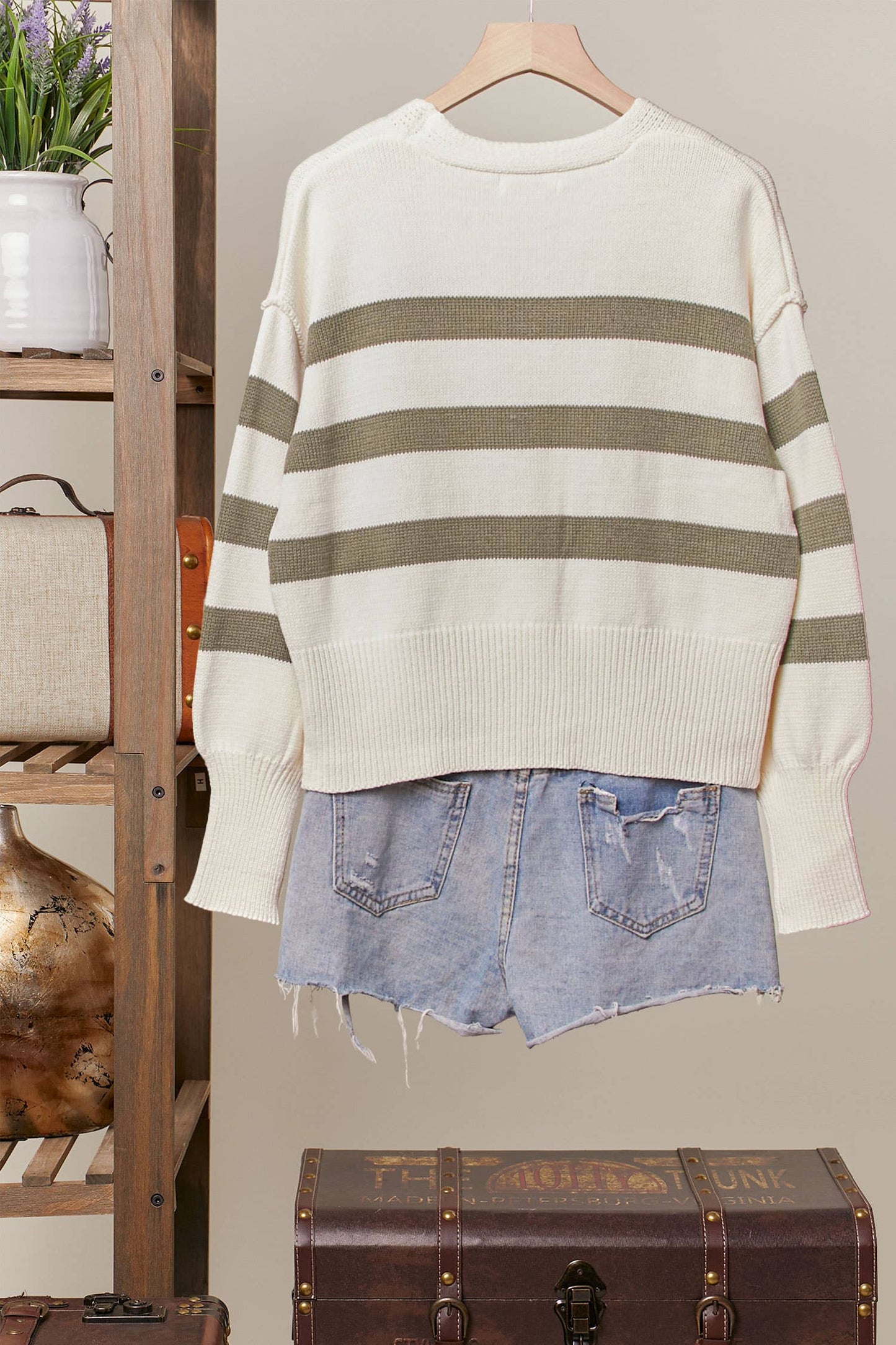 Striped  V Neck Knit Cardigan