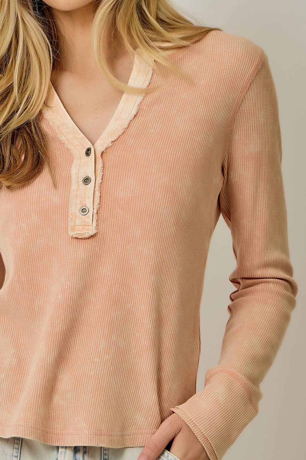60459 Washed Thermal Henley Top