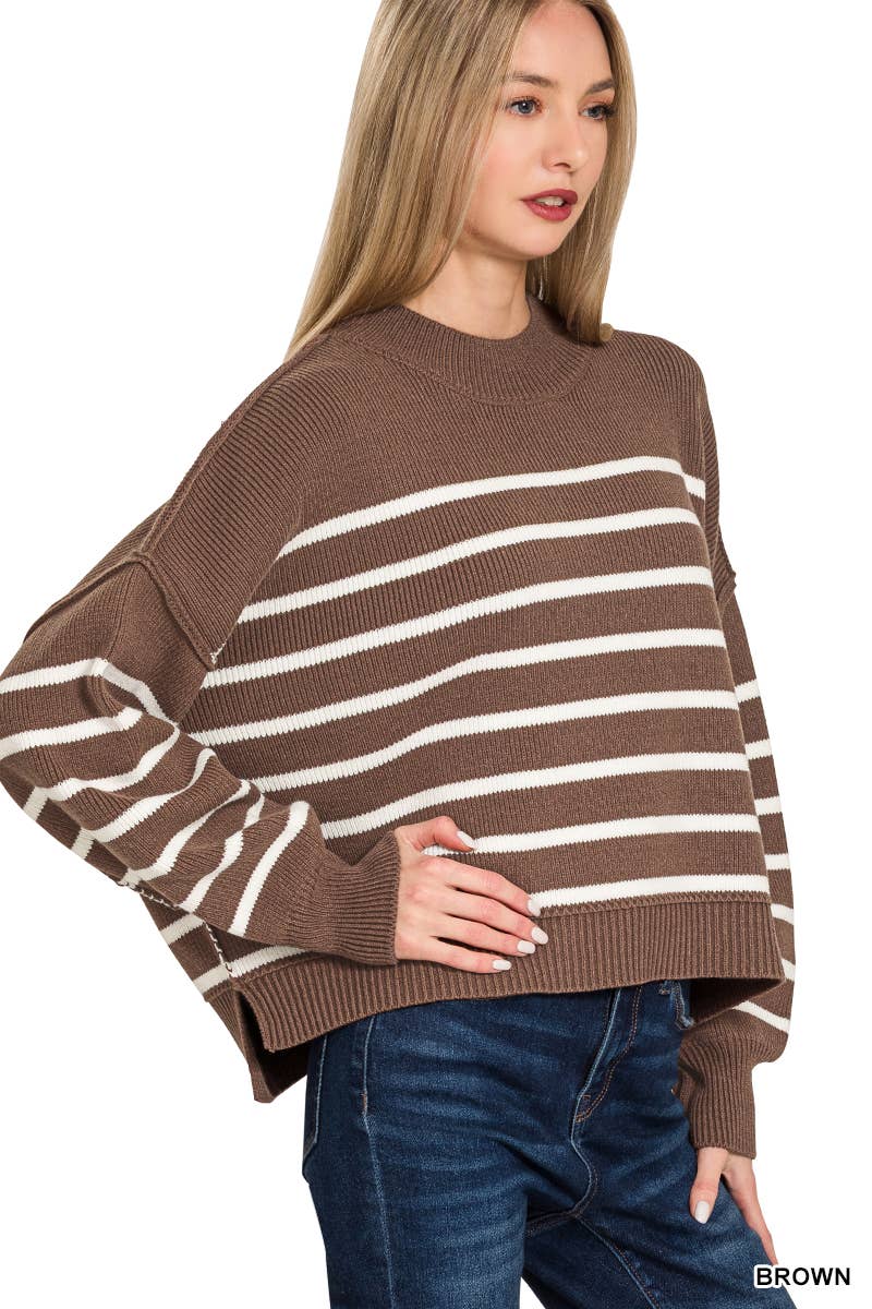 Exposed Seam Striped Sweater