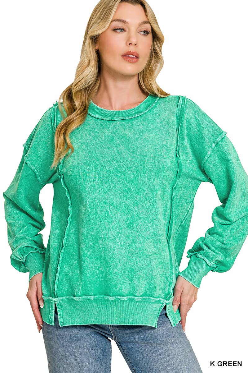 0326 Halo Snow Washed F/Terry Exposed Seam Sweatshirt SI-29633 Zenana