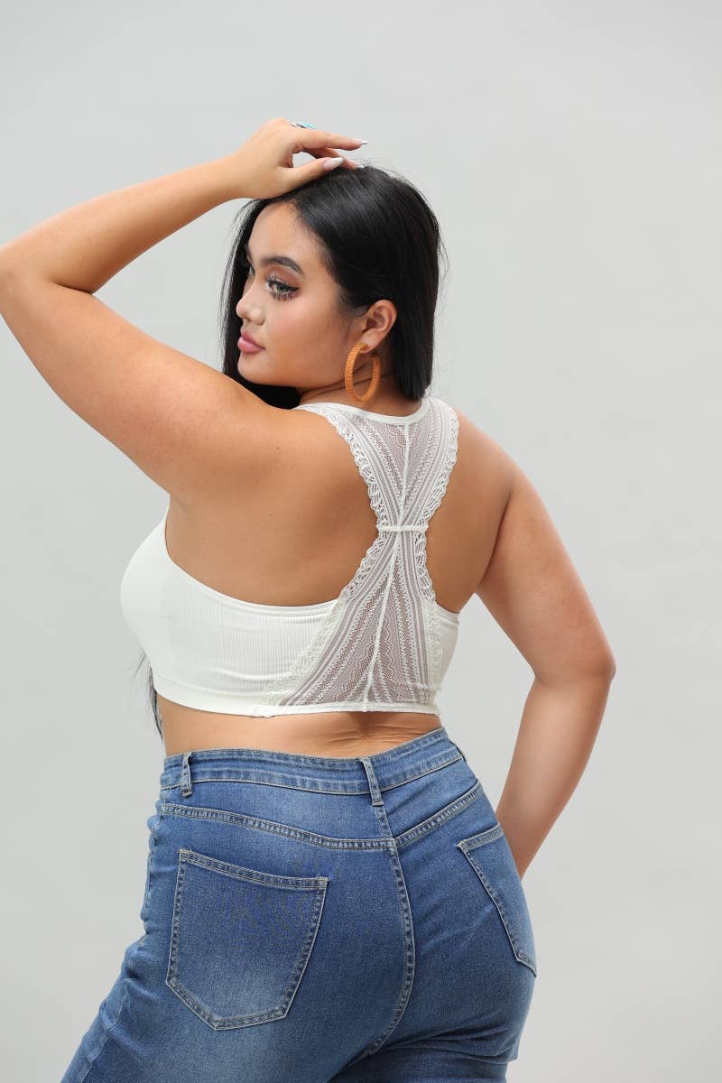 Plus - Seamless Front Lace Racerback Bralette