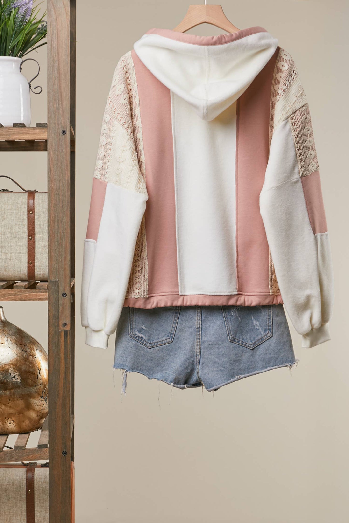Colorblock Zip-Up Hoodie with Drawstring Hem