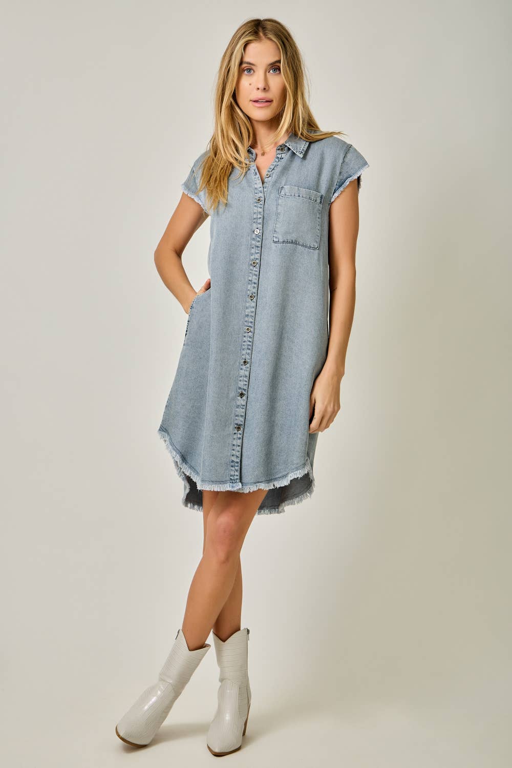 Flutter Sleeve Tencel Shirt Dress