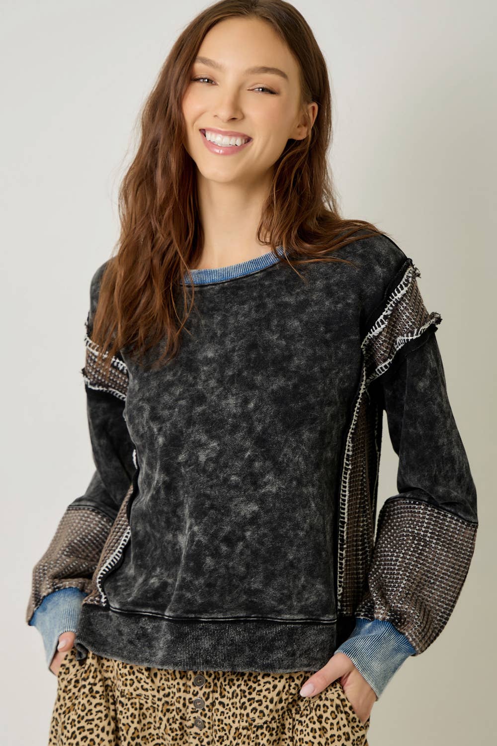 61618 Mixed Media Washed Sweatshirt