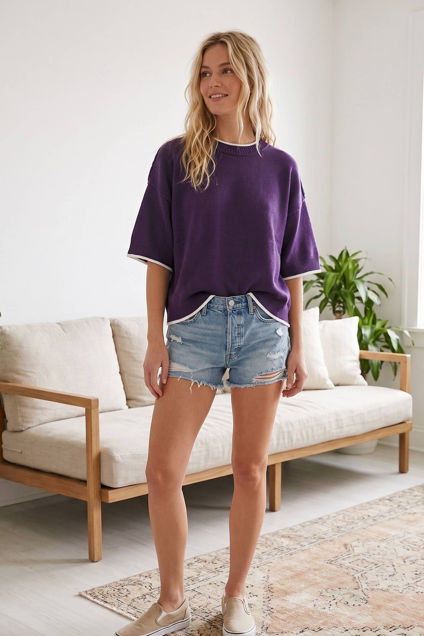 Gameday Contrast Trim Oversized Sweater Top