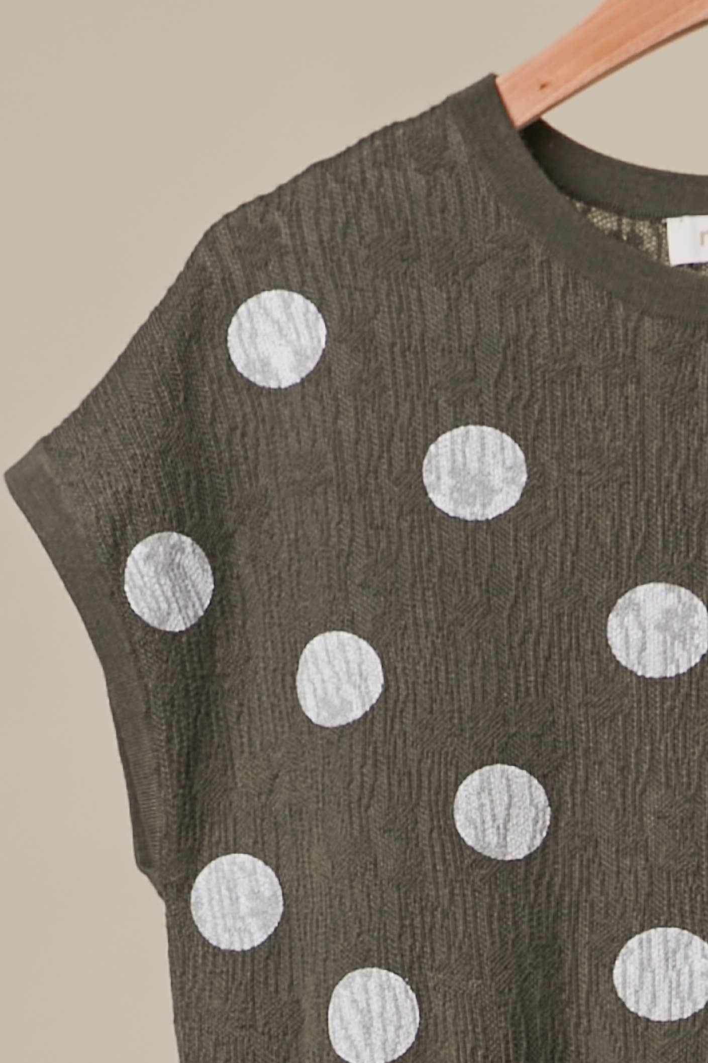 Olive Polka Dot Cap Sleeve Top
