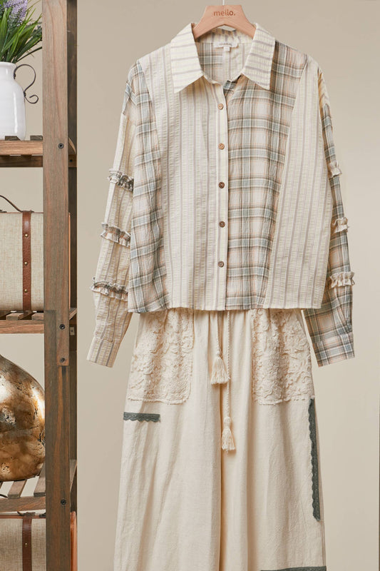 Bohemian Lace Panel Mixed Stripe Shirt