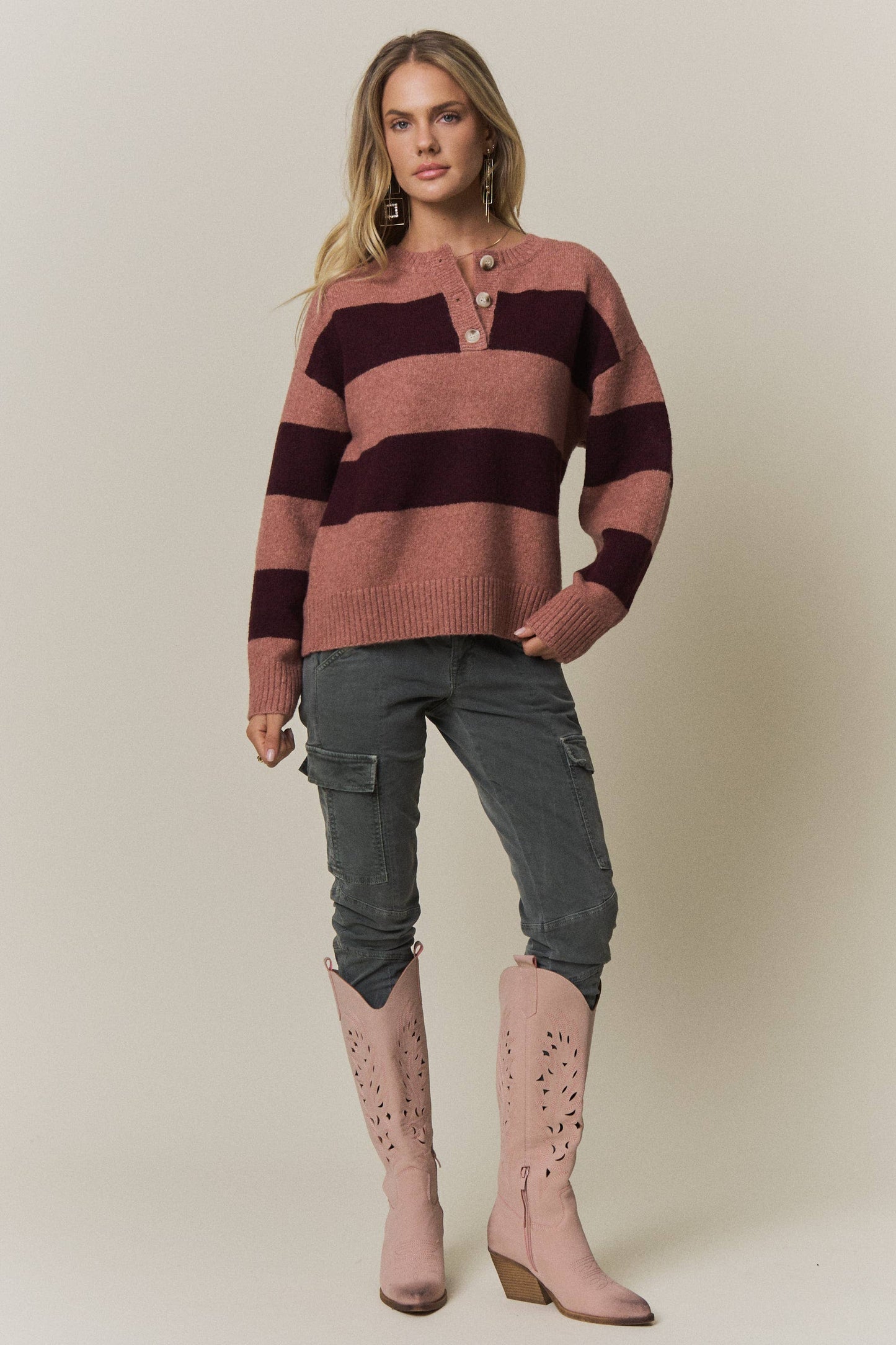COZY CHIC STRIPED SWEATER - CESW4374