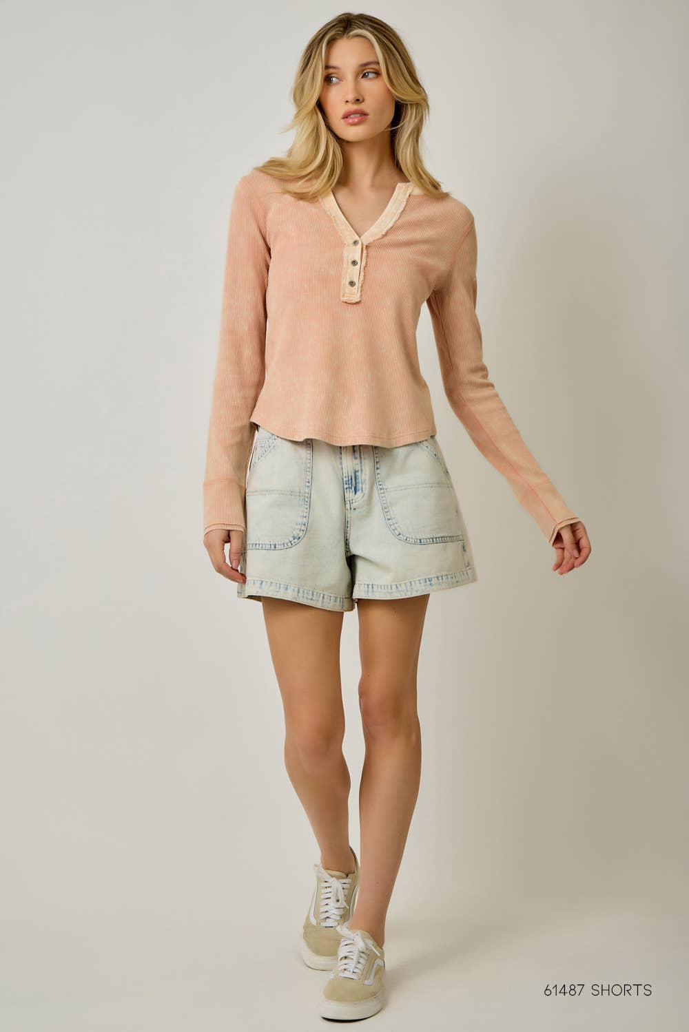 60459 Washed Thermal Henley Top