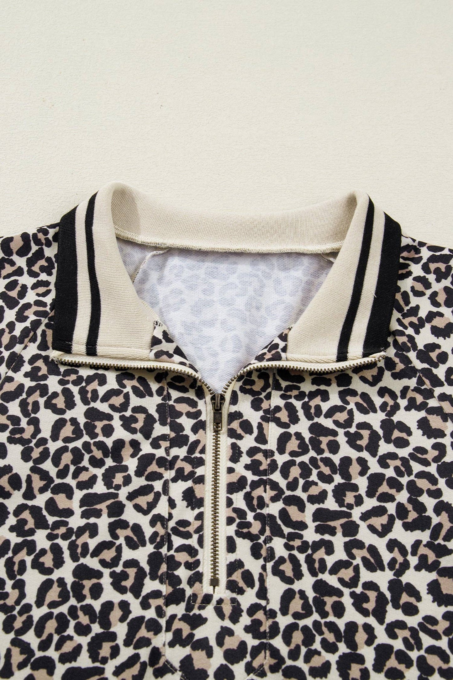 Khaki Leopard Print Zip Neck Striped Webbing Patchwork T Shirt Mini Dress