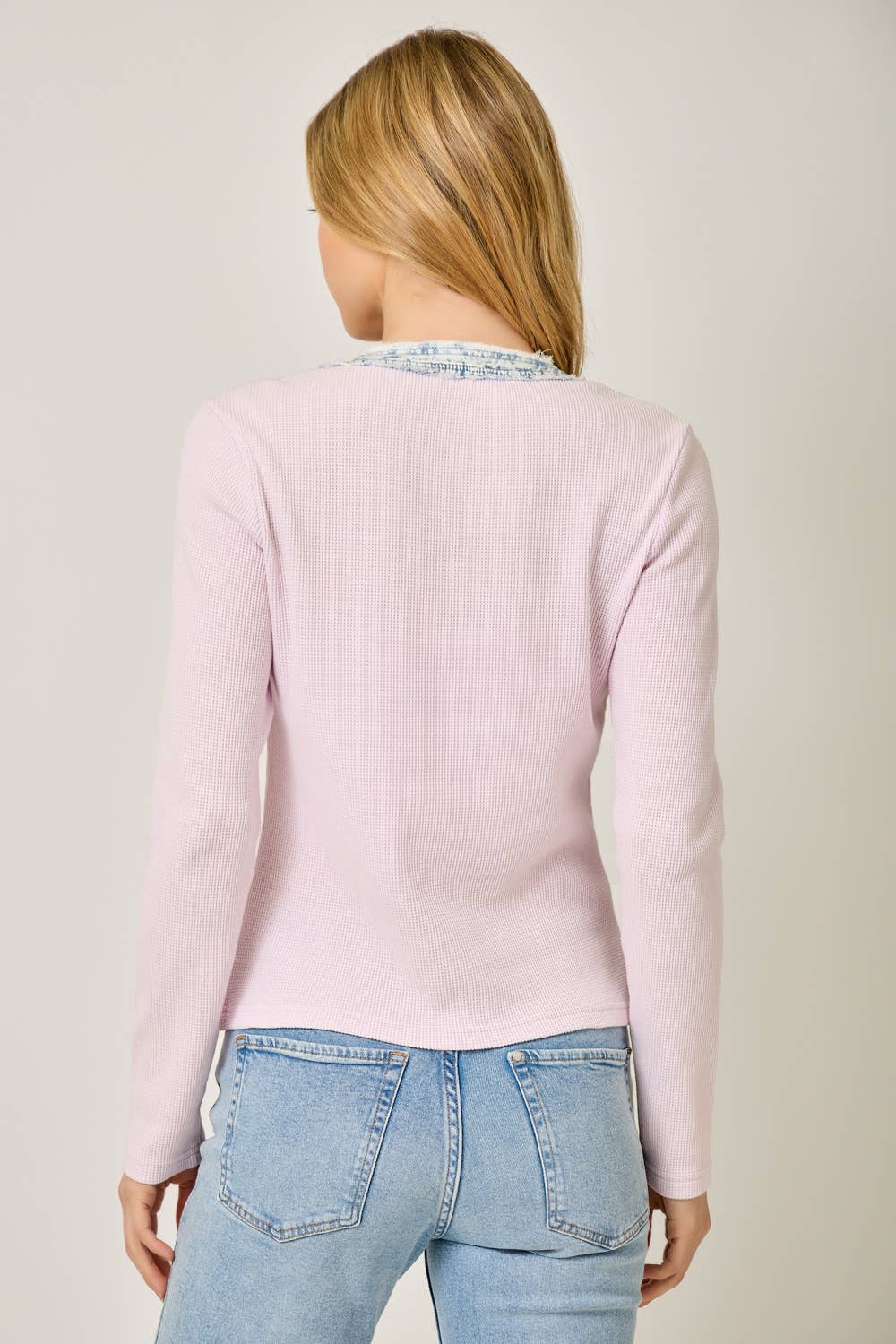 Denim Mixed Henley Top