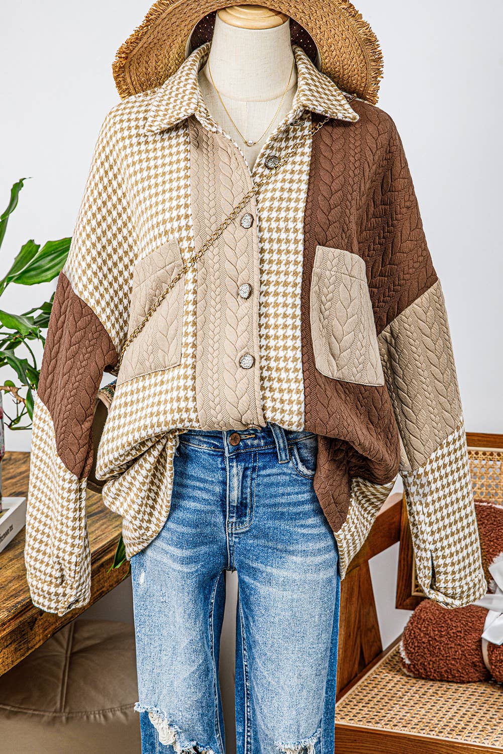 Houndstooth Patchwork Shacket