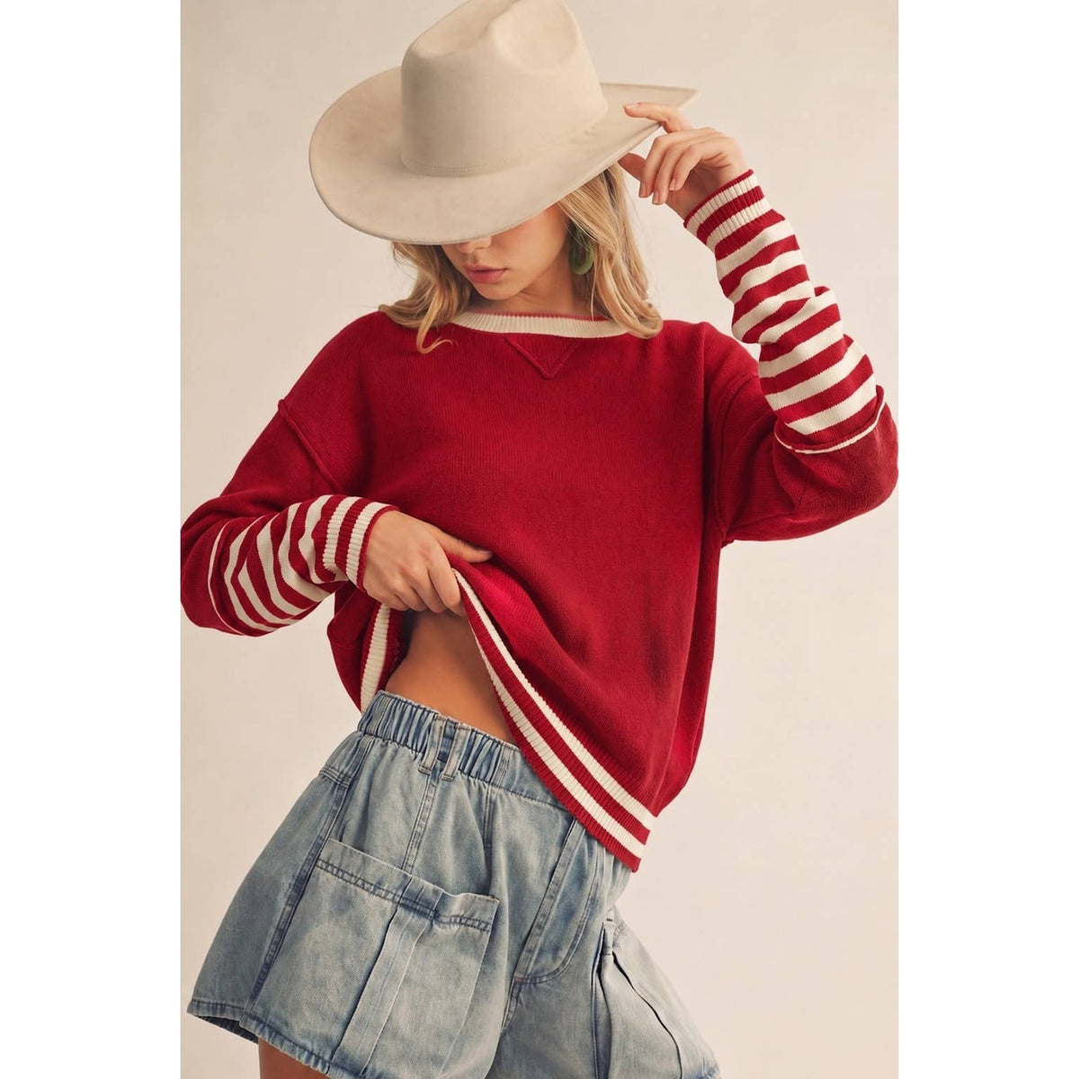 Vintage Stripe Thumbhole Relaxed Knit Pullover