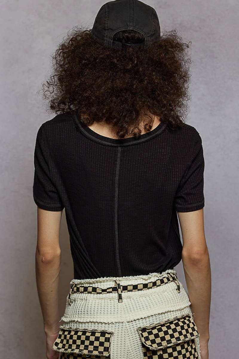 Round Neck Short Sleeve Solid Knit Top