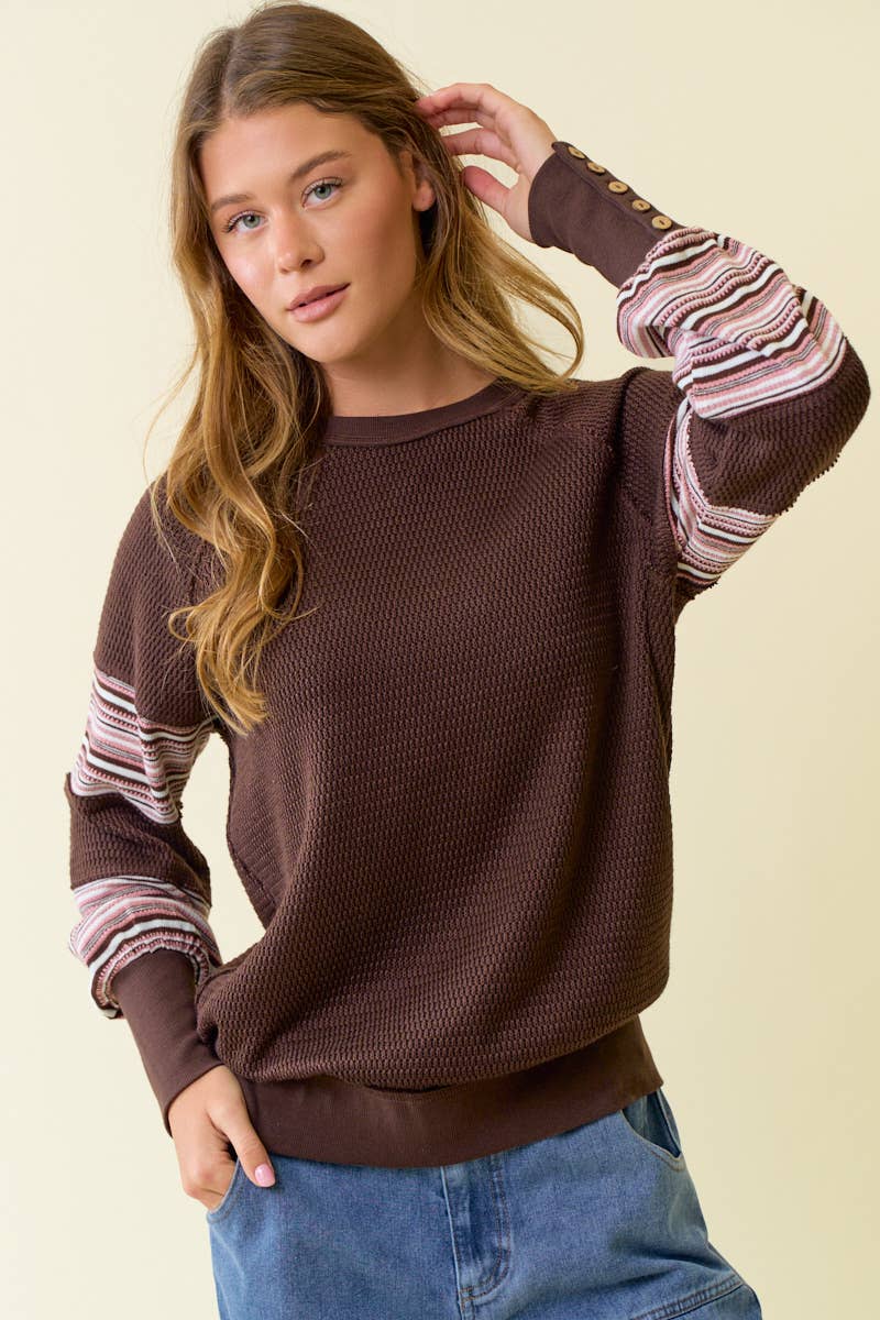 CONTRAST FAIRISLE KNIT SWEATSHIRT - 45351T