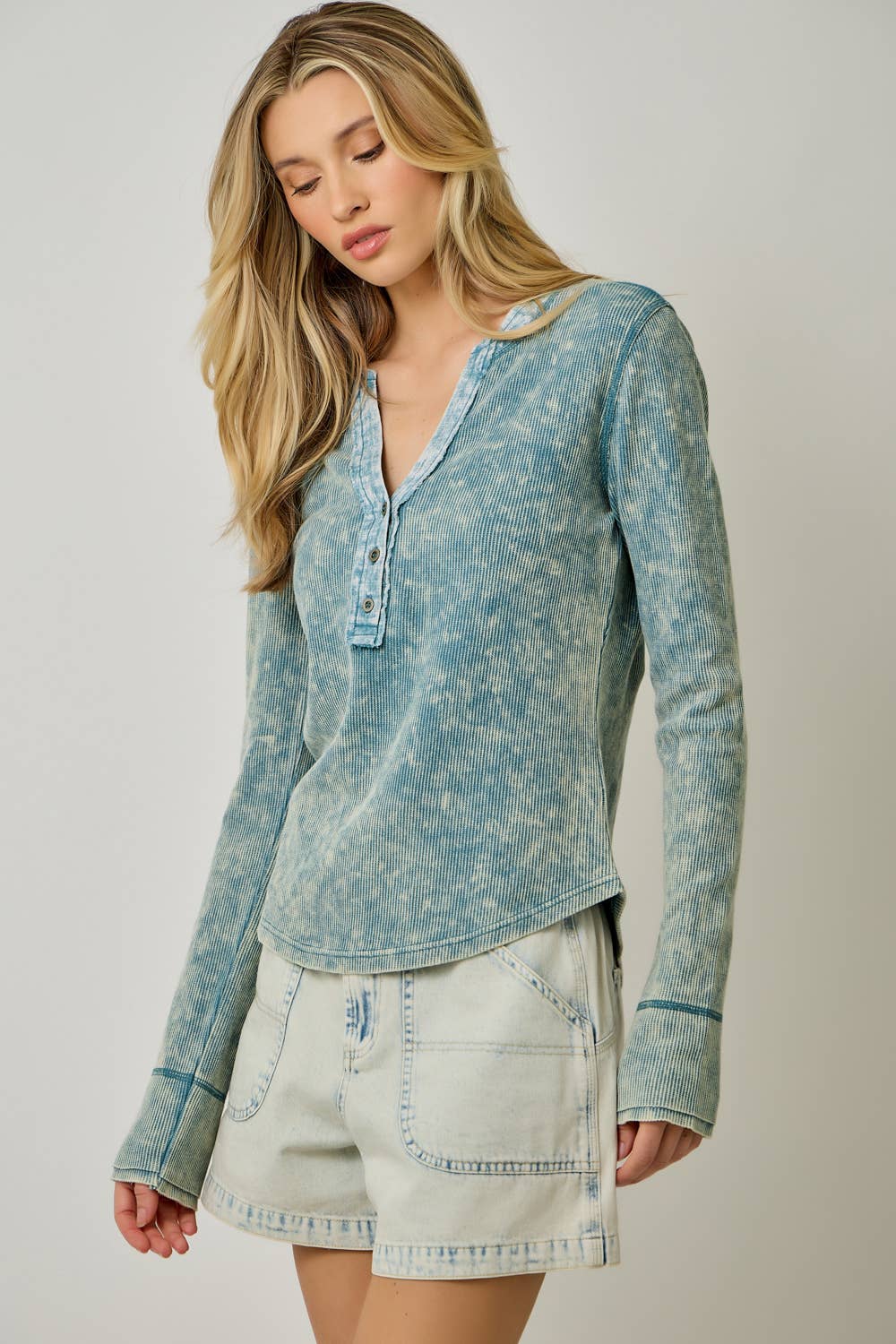 60459 Washed Thermal Henley Top