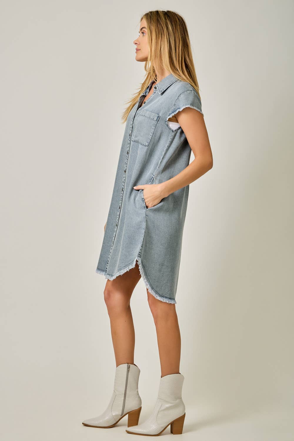 Flutter Sleeve Tencel Shirt Dress