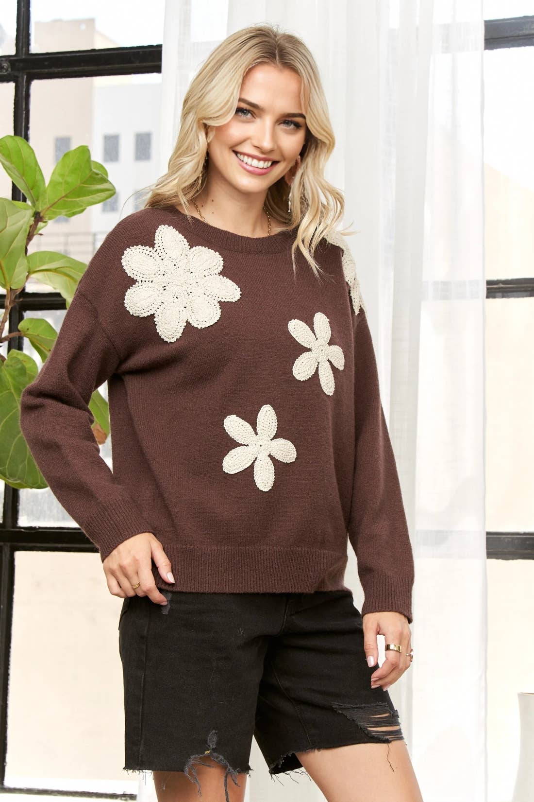 Flower Macrame Detail Sweater